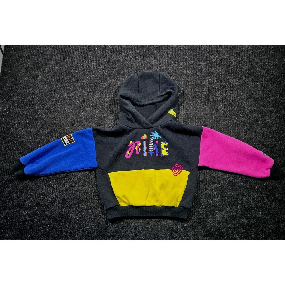 Nike Kids Colorblock Hoodie Pullover Black Yellow Blue Pink M 5-6 Years